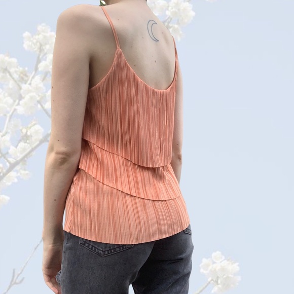 Peach shiny satin tiered tie strap tank top S - Picture 8 of 8